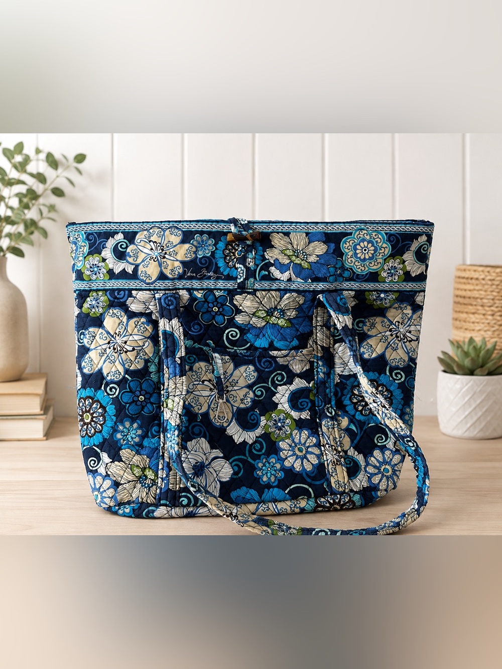 Vera Bradley Navy and Blue Floral Quilted Tote